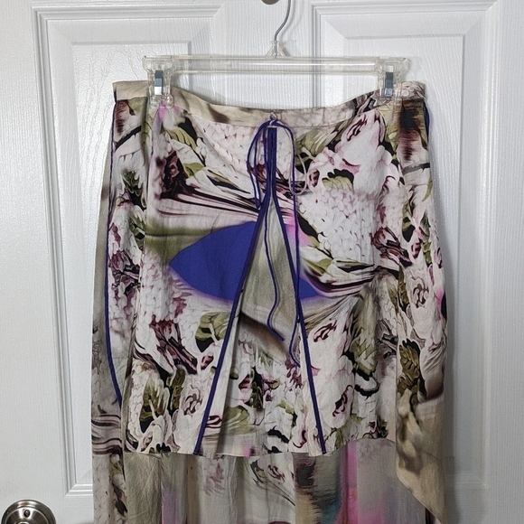 Vera Wang Rare 2012 Runway Silk Psychedelic Watercolor High-Low Skirt‎ Size 4 - Picture 5 of 11